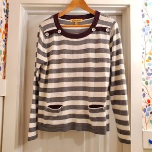 Democracy Lightweight Striped Crew Neck Sweater with Button Detail Size …